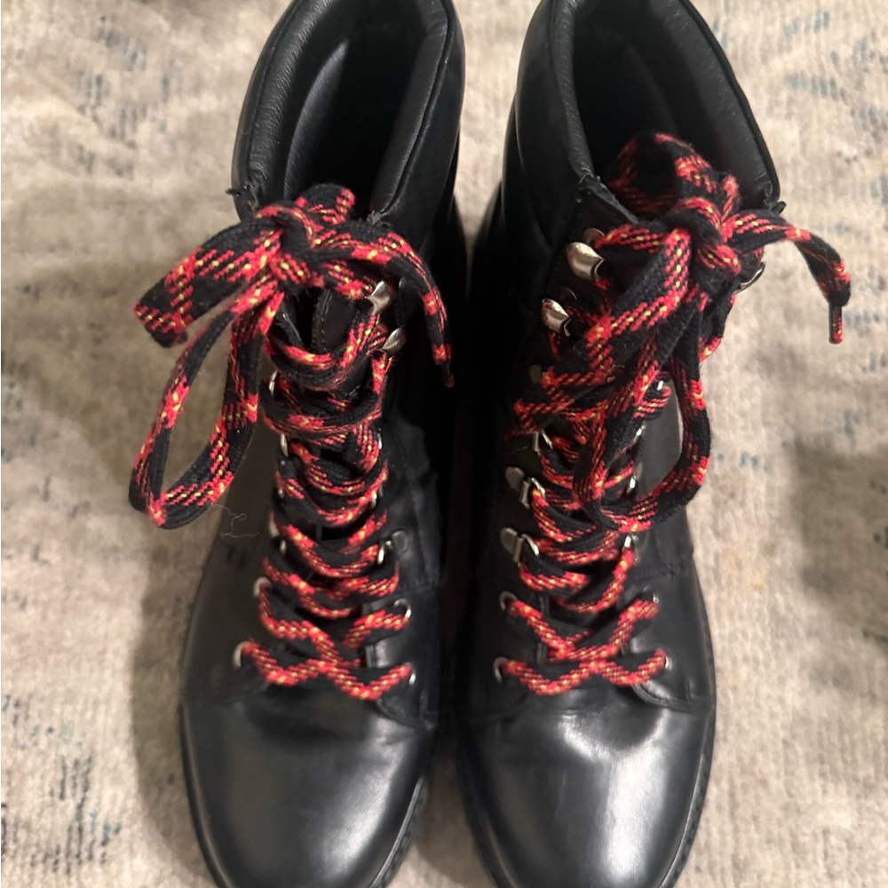 Sam Edelman Black Combat Boots with Red Laces - Picture 2 of 16